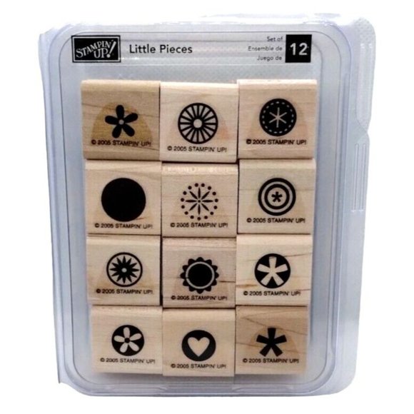 Stampin Up Little Pieces 12 Piece Rubber Stamp Kit Mounted Flowers Circles - Picture 1 of 4
